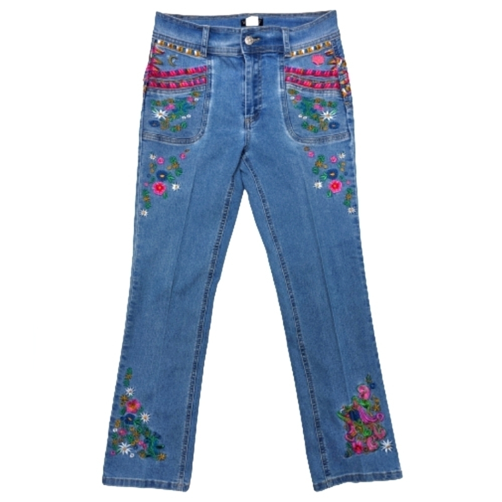 VENUS Blue Embroidered Floral Jeans